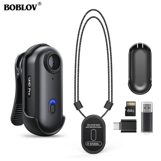 W4 2K Mini Body Camera Wearable 64GB Camera 360°Rotatable Clip & Magnetic Clip 800Mah Battery Recording Cam for Outdoors